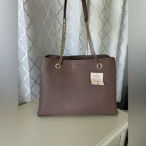 Kate Spade NWT jordyn large chain handle leather tote in gray/purple color